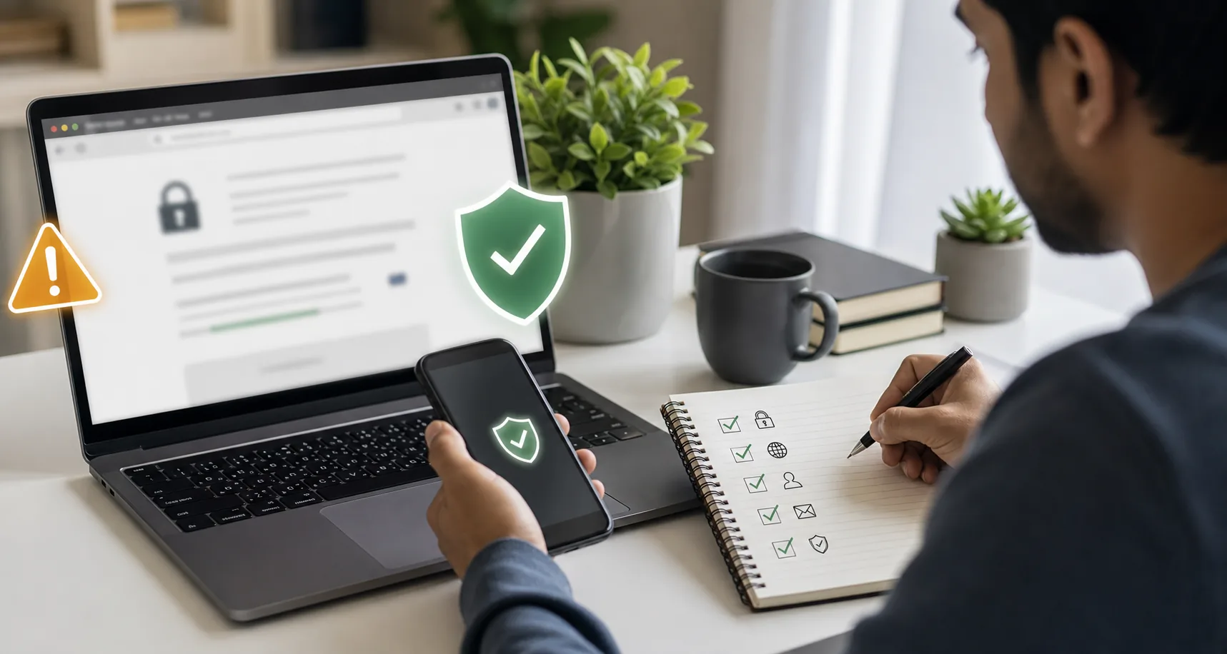 Fake login page warning signs illustration
